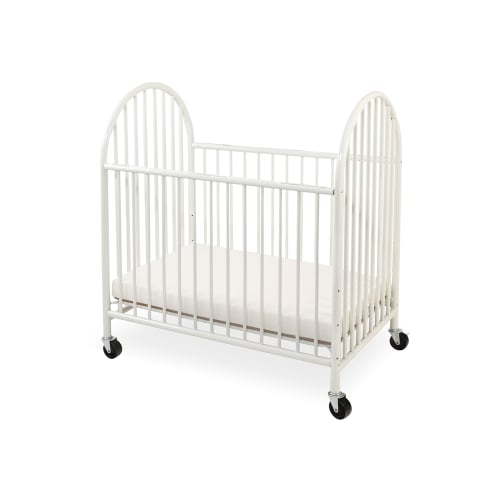 Arched Metal Mini Portable Crib with Storage Cover, White